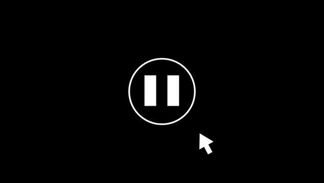 Mouse Cursor Clicking Play and Pause Button, Minimalist Media Player Interface Animation on Black Background