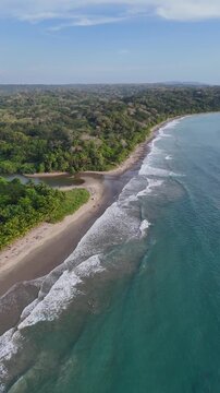 Aerial view of Manzanillo beach and tropical coastline in Guanacaste, Costa Rica