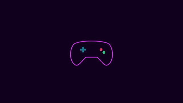 Neon gaming controller animation, minimalist purple outline gamepad for esports and digital media projects 4k