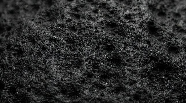 Close up of dark volcanic rock texture with porous surface