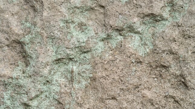 Close up of light green lichen growing on a rough stone surface