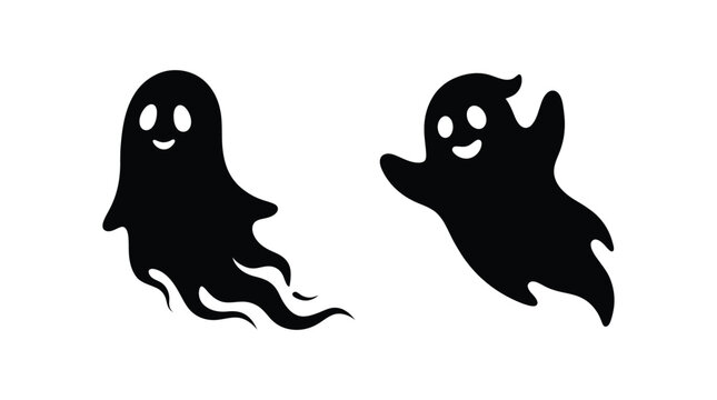 Two cartoon ghost shapes presented as a black silhouette