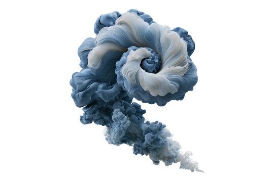 Blue ink splash cloud swirling underwater isolated on white background, abstract fluid art concept