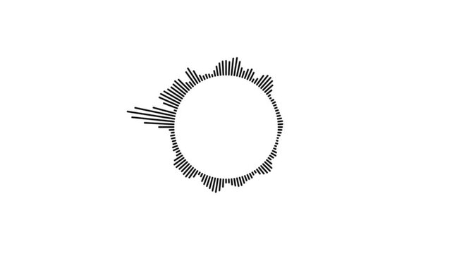 Music waveform animation with pulsing sound spectrum and equalizer display on white background in 4K