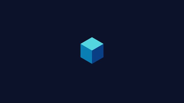 Minimalist 3 d rotating cube animation on dark background: modern geometric motion for tech and corporate branding 4k