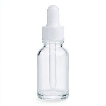 Clear glass dropper bottle with white cap