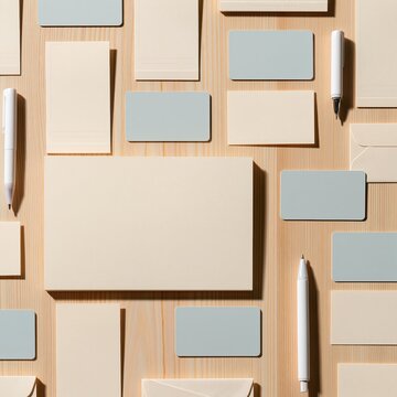 Holiday travel booking artefacts arranged in a grid on a pale ash surface, featuring matte paper and a clean mockup for trip planning