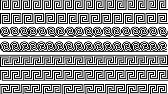 Set of decorative greek key and wave pattern borders with ancient greece