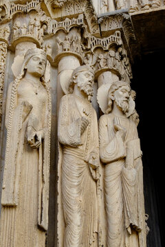 Carved stone saints on a Gothic cathedral portal