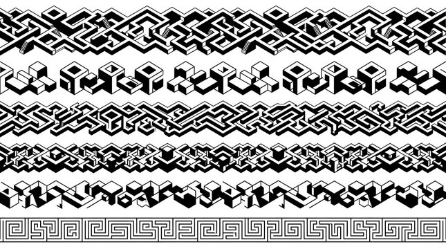 Intricate tribal style linear decorative borders with decorative patterns