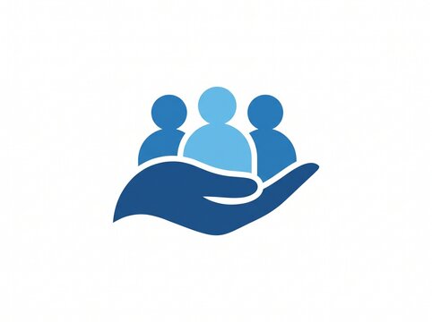 Human hand protecting a group of stylized people icon with hand protection