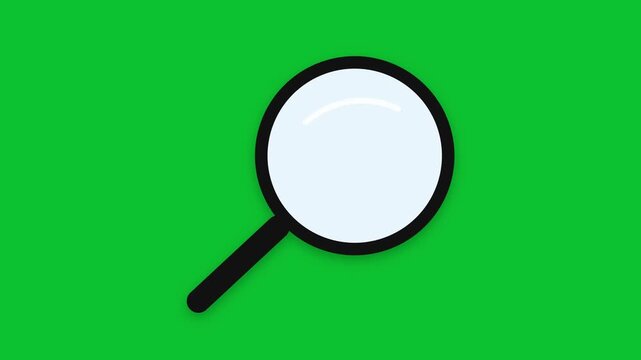 Magnifying glass icon animation loop featuring smooth motion on a vibrant solid green background representing search results or detailed inspection in digital video footage file format.