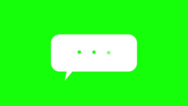 White speech bubble animation showing rhythmic typing indicator dots on a vibrant green screen background for modern digital communication concepts in this high quality motion footage
