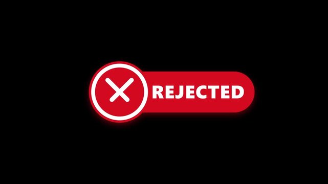 Rejected notification button glowing in bright red color on black background for digital interface design user interaction feedback element motion animation clip for your creative project