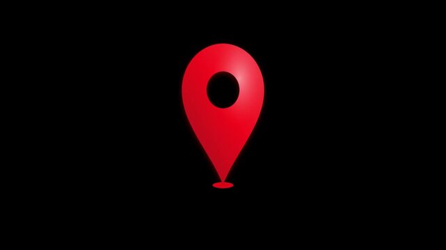 Red map location pin symbol floating in dark digital space animation creating a minimalist navigation concept for global travel mapping and gps tracking motion footage clip
