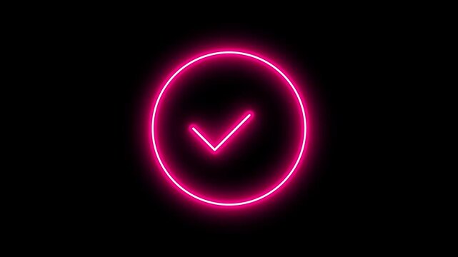 Glowing pink neon circle frame pulsating in a rhythmic motion within this minimalist black background video footage showing a simple circular shape design element for projects