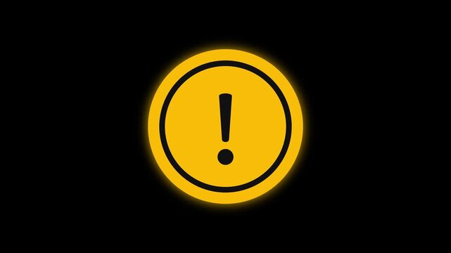 Yellow exclamation mark icon animation clip featuring a glowing warning symbol inside a bright circular frame captured on a dark digital background for professional video interface