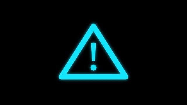 Glowing blue warning sign animation featuring an alert triangle symbol pulsing steadily against a deep black background for digital motion graphics video production project asset usage