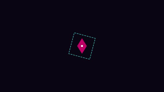 Minimalist rotating diamond shape animation with dashed border on dark 4k background