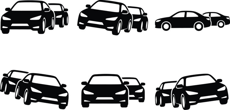 Six black cars parked in parallel rows