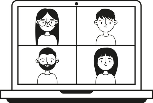 Ludzie na spotkaniu online lub uczący się zdalnie.