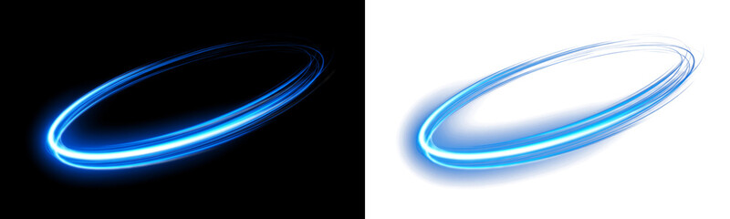 Blue glowing light circle effect dynamic swirl line trail isolated on transparent background © Shopna