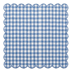 Obraz premium Blue and white gingham fabric panel with scalloped edges
