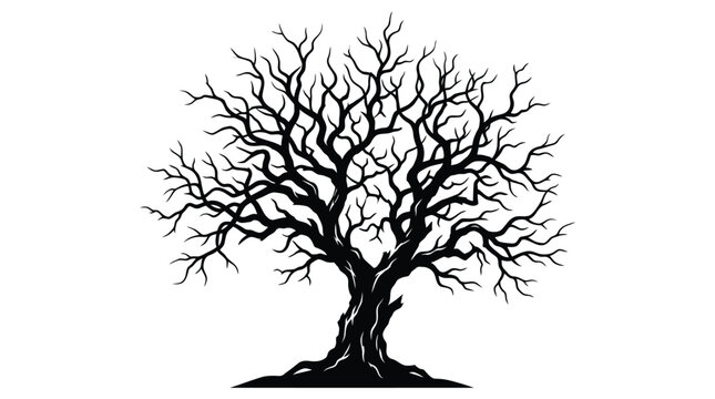 Cad tree lines,grass Decorative bare tree vector set. Spooky branch silhouette illustration. Halloween dead wood outline design element. vector