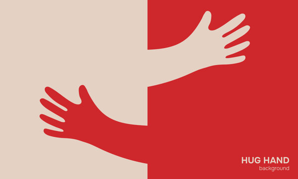 Hug hand illusration. Family embrace background. Human Support or self care concept bg. Vector