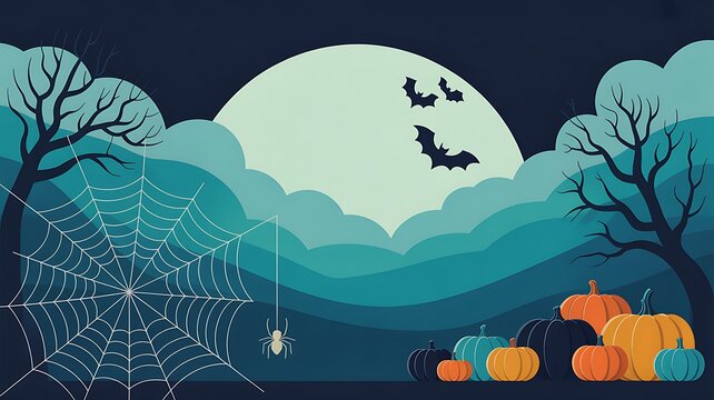 Spooky halloween night scene with a jackolantern and a full moon in the background