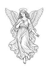 Fototapeta premium Graceful angel line art illustration.