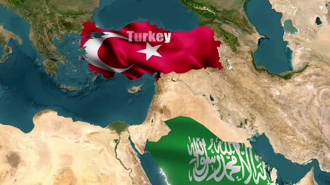 Mecca Joint Defence Agreement Pakistan Turkey Saudi Arabia Flags Waving Peace Security and Stability