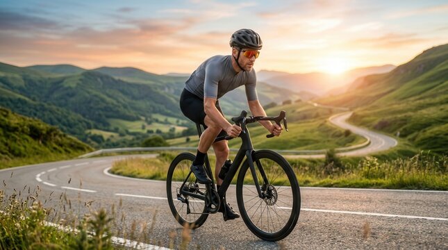 Adult man in helmet and sport glasses enjoys outdoor summer recreation and active lifestyle sport adventure.