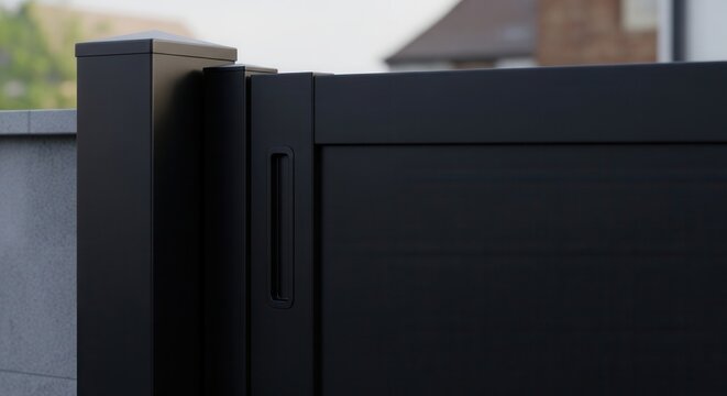 Modern Black Sliding Gate With Sleek Design And Integrated Handle