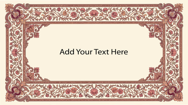 Decorative red Floral Booti Invitation Frame with Botanical Border and Text Area