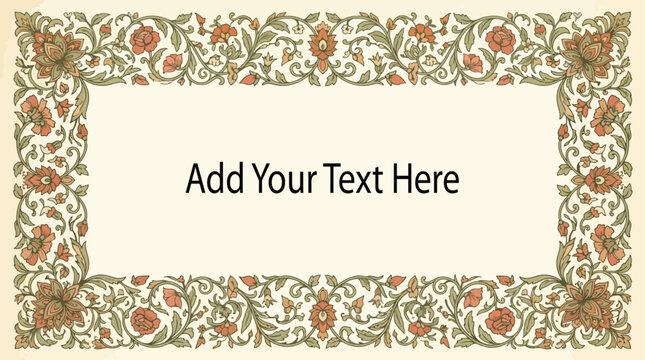 Delicate Green Botanical Floral Booti Frame with Ornamental Corners and Text Space