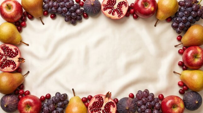Thanksgiving Fruit Border 3D Satin Material Background with Copy Space for Textile Fashion Advertising and Seasonal Retail Display Design
