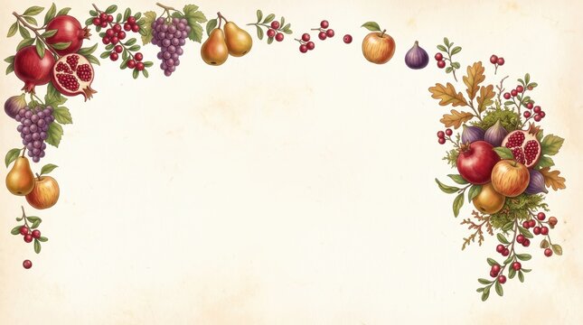 Thanksgiving Fruit Border 3D Vintage Paper Background with Copy Space for Editorial Publishing Design and Seasonal Autumn Magazine Layouts