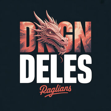 Dragon head with fiery texture and bold typography on a dark background, for apparel print projects