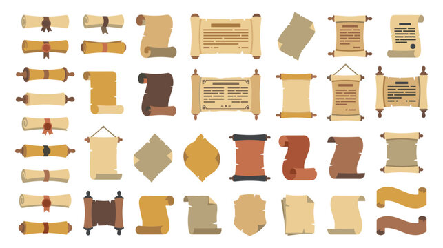 Ancient paper scrolls and old parchment sheets collection vector.