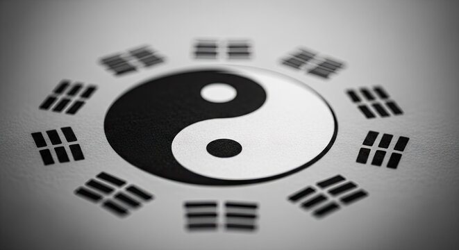 Yin Yang symbol with traditional Bagua hexagrams.