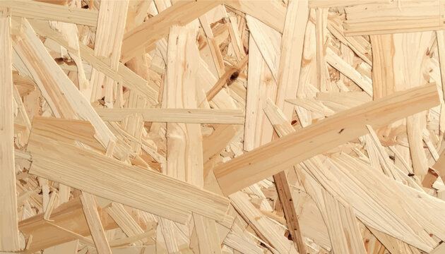 Vector texture of Oriented Strand Board (OSB), showing detailed wooden flakes and strands pressed together, ideal for construction, industrial design, and architectural backgrounds.