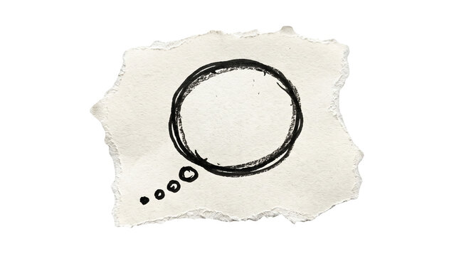 Hand-drawn round thought bubble marker sketch on paper scrap, thinking mind and creative dream concept