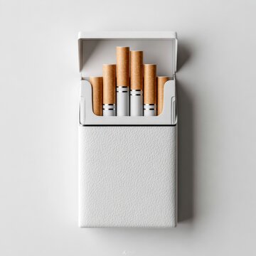 Top view of open white textured cigarette case showing symmetrical arrangement of filters.