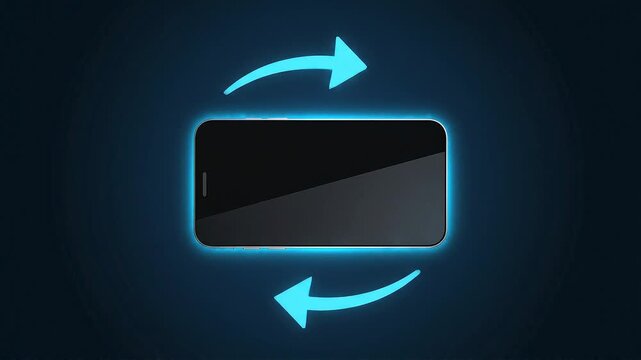 Smartphone screen rotation with blue arrows indicating a 360-degree turn, representing digital transformation