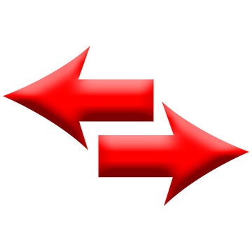 Red opposite arrows icon, vector exchange and transfer symbol, navigation graphic element isolated on white background
