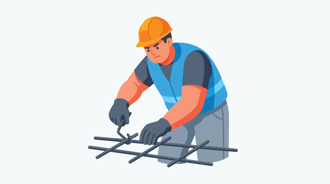 Construction Worker Bending Reinforcement Bars