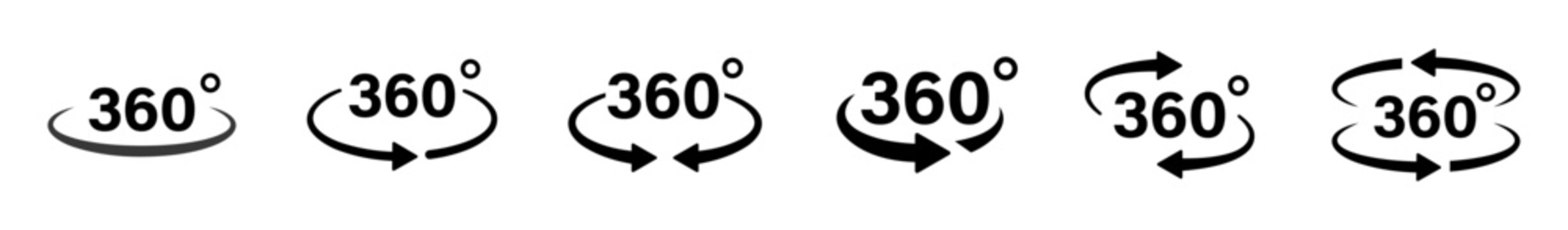 360 degree rotation symbol set, Circular movement icons for turning and spinning.