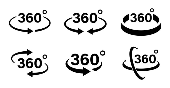 360 degree rotation arrow icon set, Circular symbols for turning and spinning.