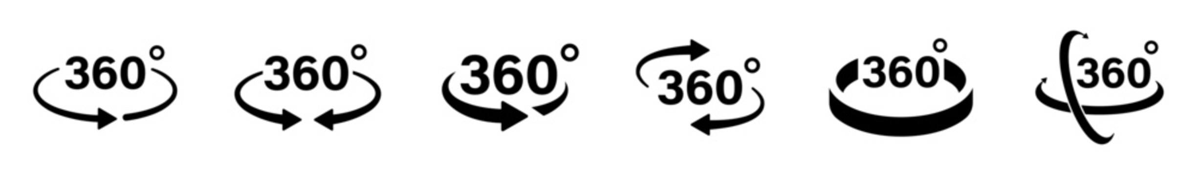 360 degree rotation symbols, Arrow icon set for circular turning and spinning.